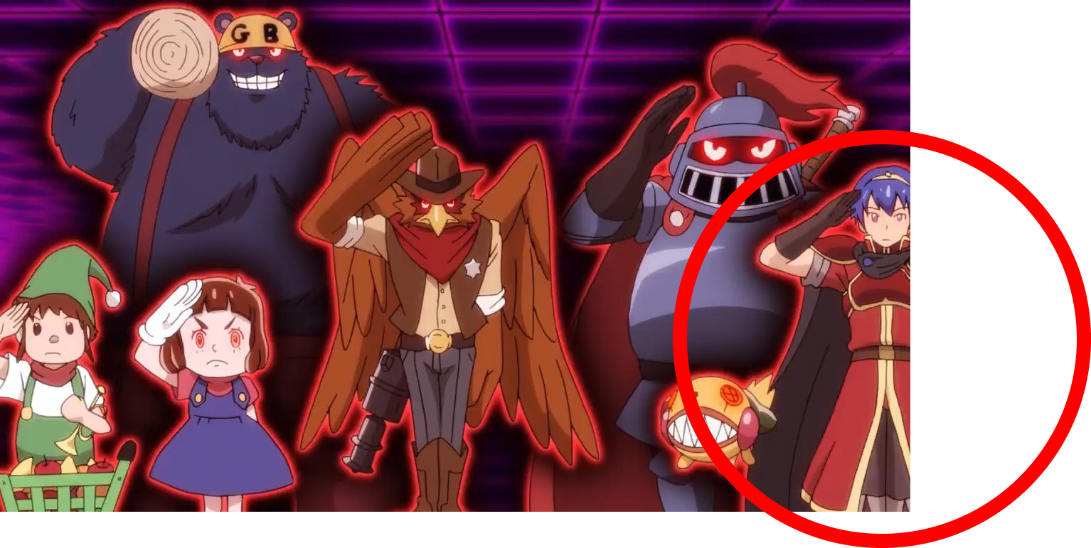 Image of various video game characters in Digimon: Appli Monsters, including Marth